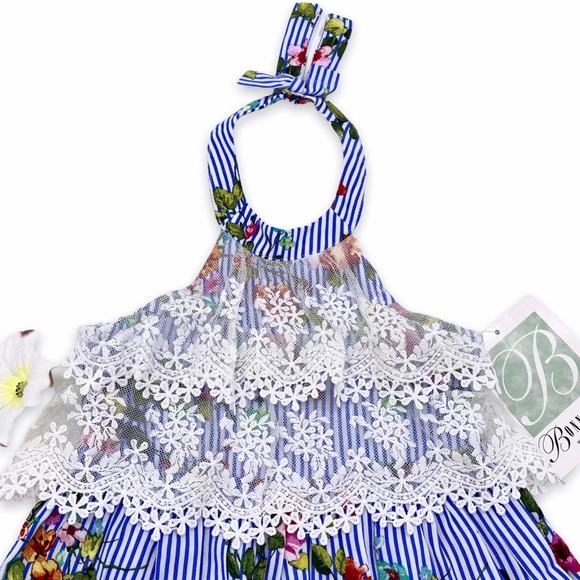 NWT Bonnie Jean Floral & Lace Halter Maxi Dress, 2T - Picture 6 of 14